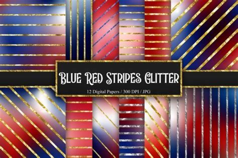 Blue Red Stripes Glitter Background Graphic By PinkPearly Creative