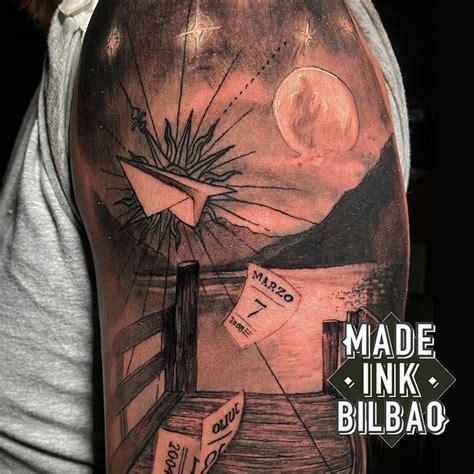 Tatuaje Br Jula Y Paisaje Made Ink Bilbao