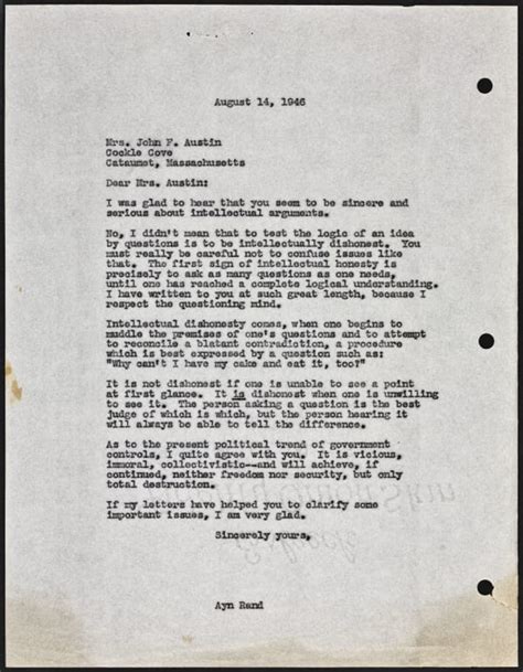 To Ruth Austin Letter Aynrand Org