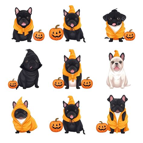 Cute French Bulldog Dog In Halloween Costume Flat Style Collection