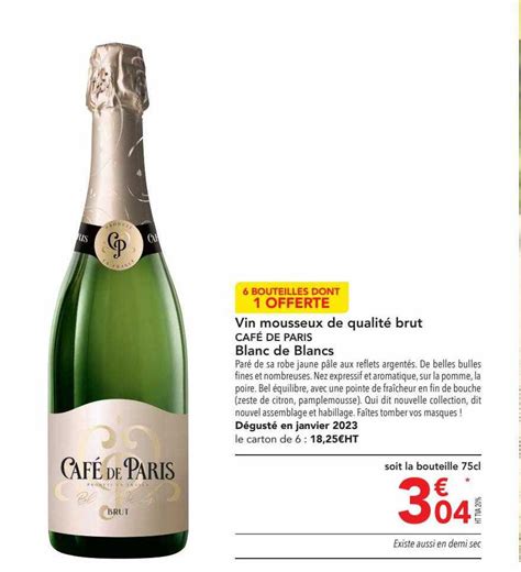 Promo Vin Mousseux De Qualité Brut Café De Paris Blanc De Blancs chez