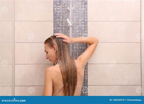 Young Woman Washing Hair In Shower Stock Image Image Of Naked Pleasure 130295975