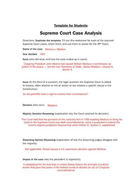 Supreme Court Case Analysis Sheet Pdf Brown V Board Of