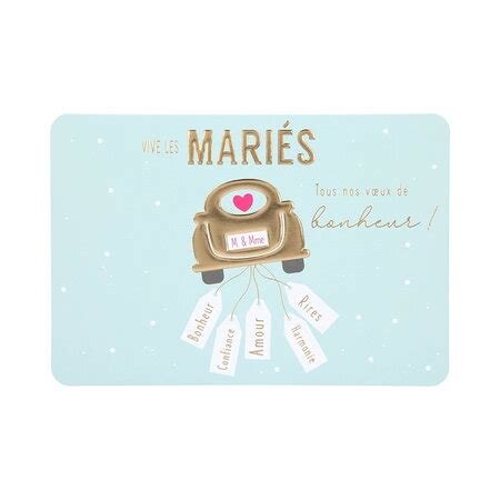 Carte de voeux mariage vive les mariés tous nos voeux de bonheur