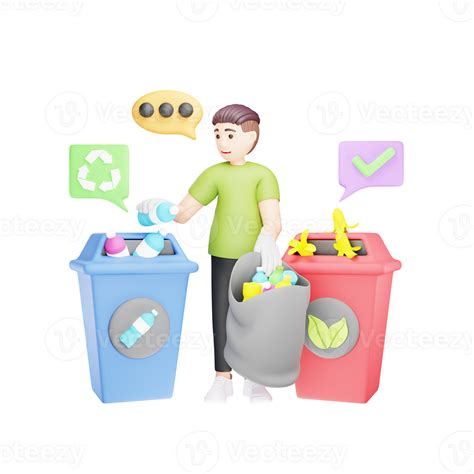 3d Character Illustration Sorting Organic And Non Organic Waste For