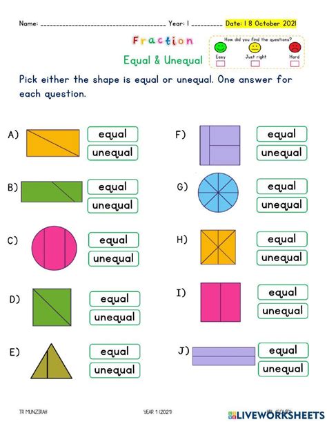 Fraction: Equal and Unequal Parts worksheet | Live Worksheets ...