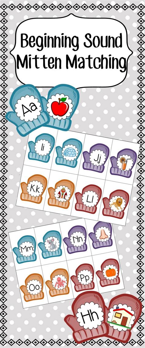 Beginning Sound Mitten Matching Game Pre K Kindergarten First Grade