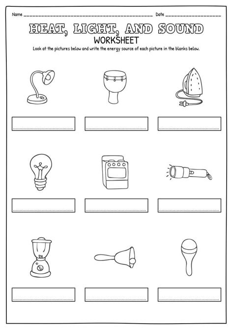 Energy Light Heat Sound Worksheets Teaching Energy Science