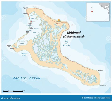 Vector Map Of Kiritimati Island An Atoll Belonging To Kiribati Stock