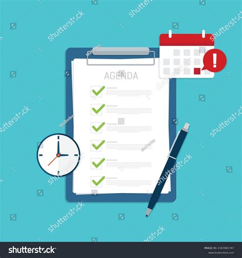 Agenda List On Clipboard Meeting Agenda Stock Vector Royalty Free