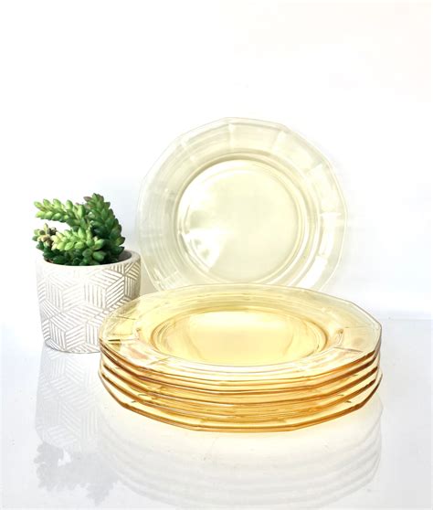 Vintage Yellow Glass Plates Fostoria Topaz Yellow Plates Etsy