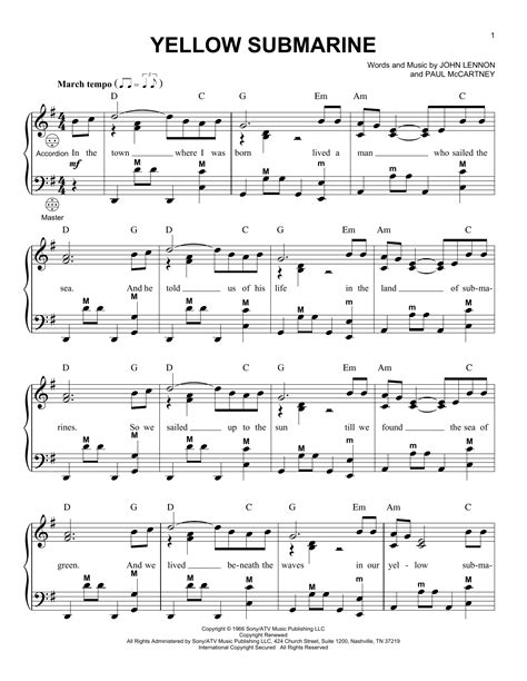 Yellow Submarine By The Beatles Sheet Music For Accordion At Sheet