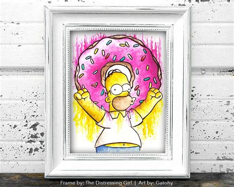 Homer Simpson Donut Inspired Art Print Watercolor 8x10 Cartoon