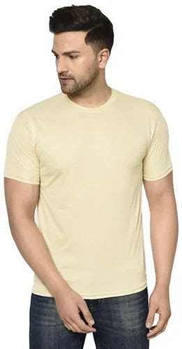 Plain Milky White Men Half Sleeve Polyester T Shirt Medium Round Neck