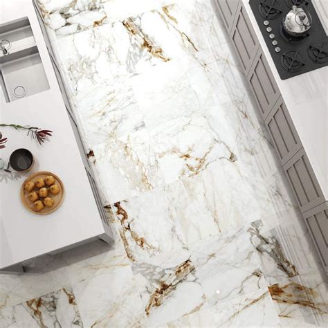 Barnaby White Marble Effect Gloss Rectified Floor Tile Tile Mountain