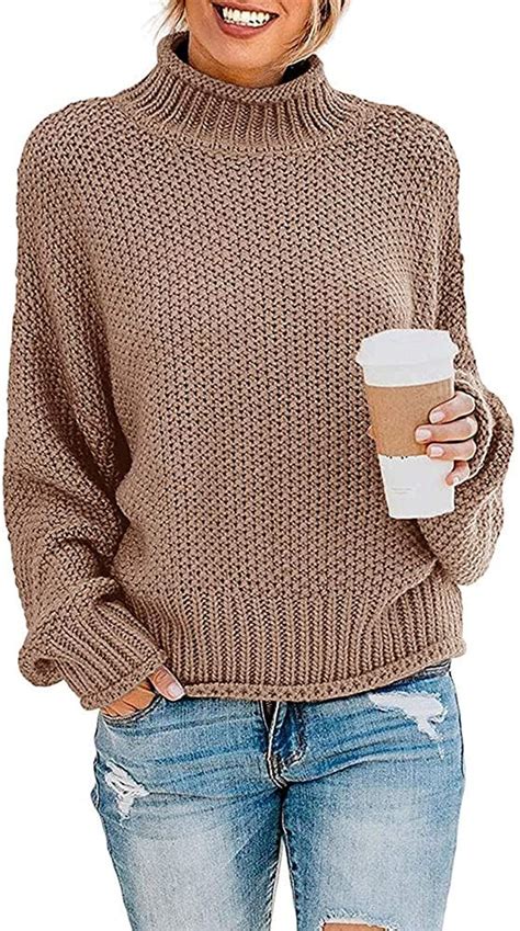 Zesica Women S 2023 Turtleneck Batwing Sleeve Loose Oversized Chunky Knitted Pullover Sweater