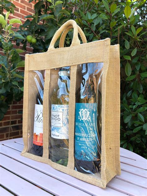 Three Bottle Wine Carrier Bag Window Jute Hessian Wine Gift Etsy Norway