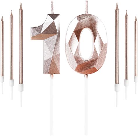 Amazon.com: Rose Gold Birthday Candles Number 10 Candle with 6pcs Long ...