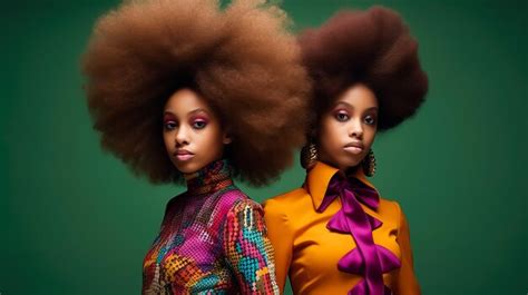 Premium AI Image | Afro Twins Girls models in vintage Fashion Colorful ...