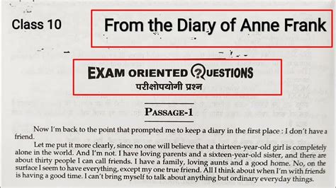 From The Diary Of Anne Frank Class 10 Comprehension Questions Answers Diary Of Anne Frank