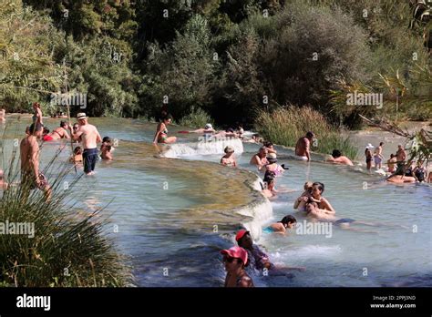 Saturnia Italy September People Are Bathing In The Hot Springs Of Saturnia Therme