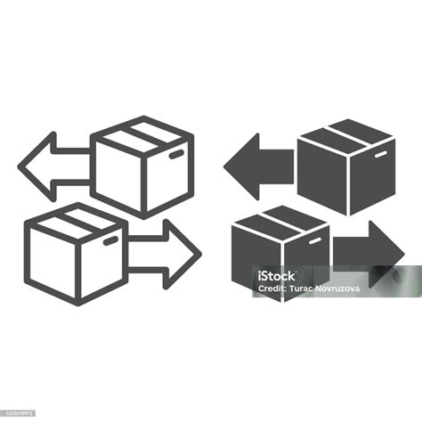 화살표 라인과 단색 아이콘 배달 및 물류 기호 흰색 배경에 교환 화살표 벡터 기호화물 상자 반환 패키지 아이콘 개요 스타일골판지