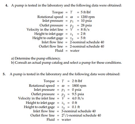 Solved A Pump Is Tested In The Laboratory And The Chegg