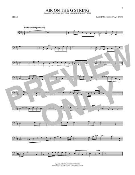 Air Air On The G String By Johann Sebastian Bach Sheet Music For Cello Solo At Sheet Music Direct