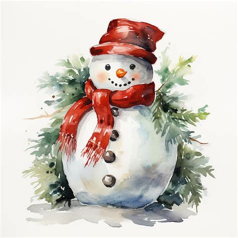 Premium AI Image Watercolor Christmas Snowman Clipart