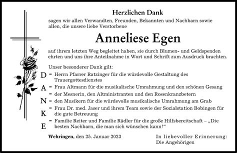 Traueranzeigen Von Anneliese Egen Augsburger Allgemeine Zeitung