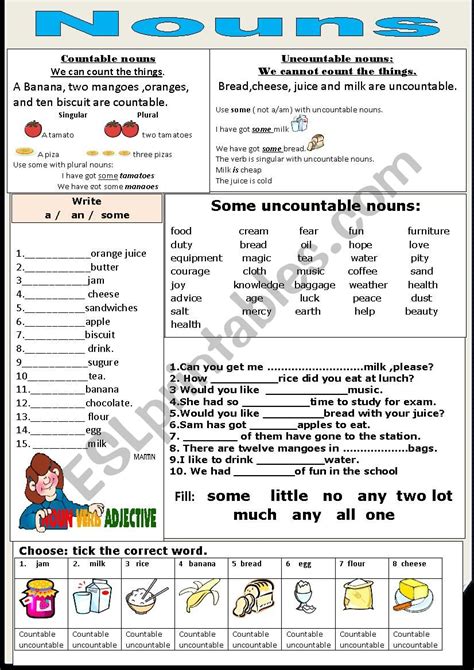 NOUNS Countable Uncountable ESL Worksheet By Jhansi