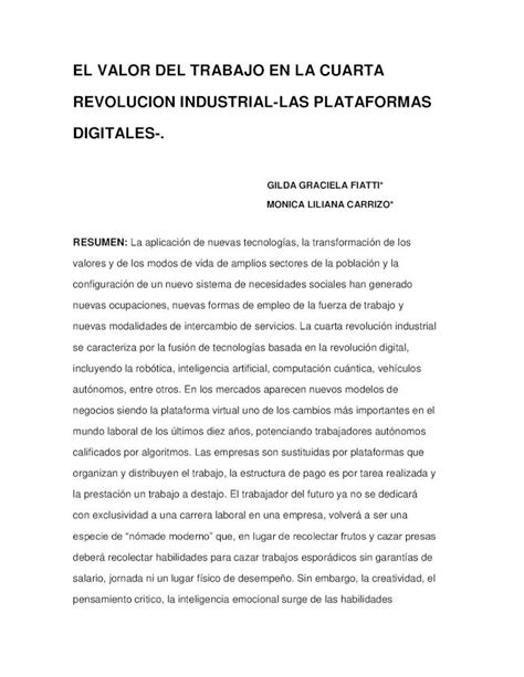 Pdf El Valor Del Trabajo En La Cuarta Revolucion Mdq 2019carrizofiatti