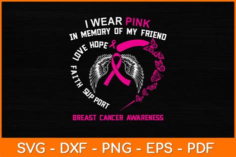 I Wear Pink In Memory Of My Friend Breast Cancer Awareness Svg Design