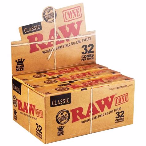 Raw Classic King Size Pre Rolled Cones • 32 Pack Rolling Ace