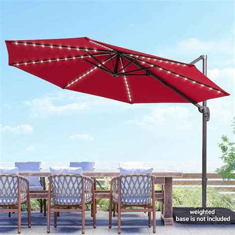 Sonkuki 10 Ft Round Solar Led 360 Degree Rotation Cantilever Offset Outdoor Patio Umbrella In