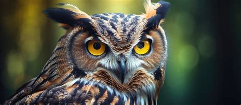 Closeup Of Eastern Screech Owl With Yellow Eyes Staring At Camera Stock