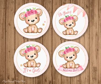 Pink Teddy Bear Circles 2 Girl Baby Shower Toppers PRINTABLE