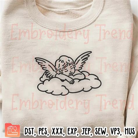 Angel Sleeping On Cloud Embroidery Design Baby Angel Cupid Embroidery