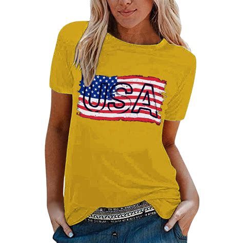 Gyujnb Womens American Flag T Shirt Patriotic Vintage Shirts 4th Of