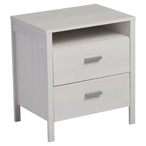 Modern 2 Drawer Nightstand Bedside Table In Larch White Wash Woodgrain