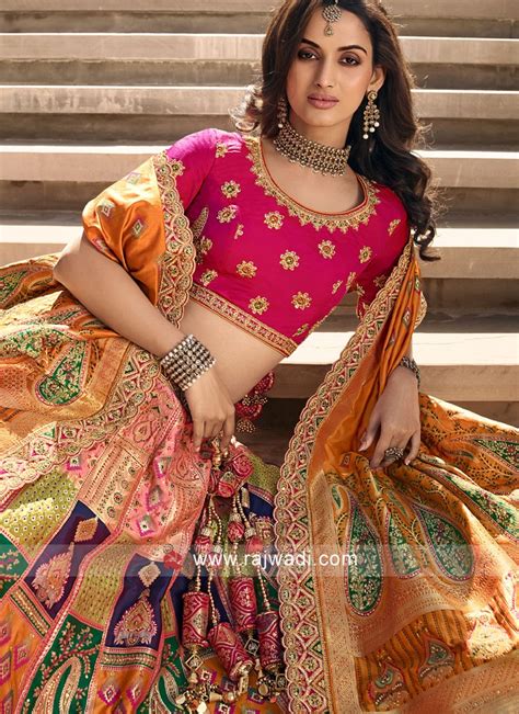 Multicolored Woven Banarasi Silk Wedding Lehenga Choli