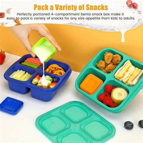 Lunchable Snack Containers 4 Compartments Bento Snack Boxes 4 Pack