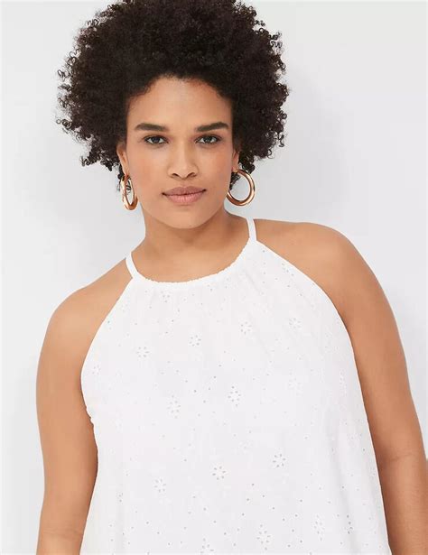 NWT Lane Bryant Halter Tie Neck Tiered Eyelet Cotton Maxi Dress White