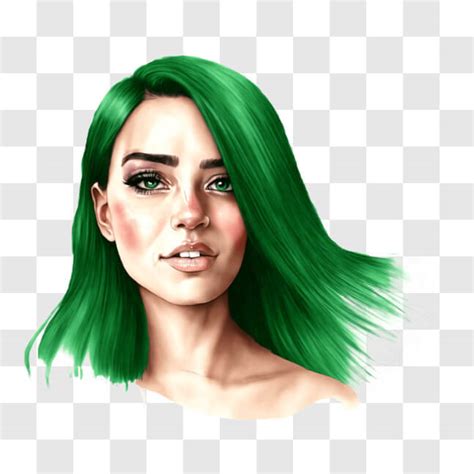 Download Vibrant Portrait Of A Woman With Green Hair And Eyes Png