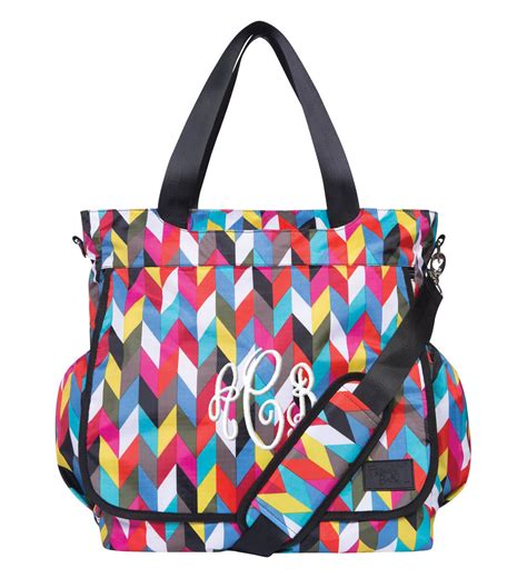 Monogrammed Diaper Bag Tote - Colorful Zig Zag | Personalized Babies