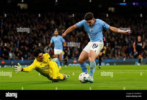 Manchester City's Julian Alvarez scores their side's second goal of the ...