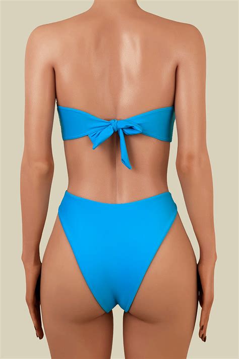 Romantic Rosette High Cut Brazilian Cheeky Ruched Bandeau Bikini Set Foxbikinis