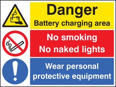 Battery Charging Area Wear PPE No Smoking No Naked Lights Sign UK