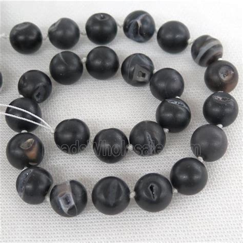 Round Black Agate Druzy Beads Approx Mm Dia Gb Mm