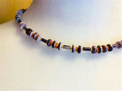 Wampum With Orange Spiny Oyster Shell Choker Necklace K Gold Plated